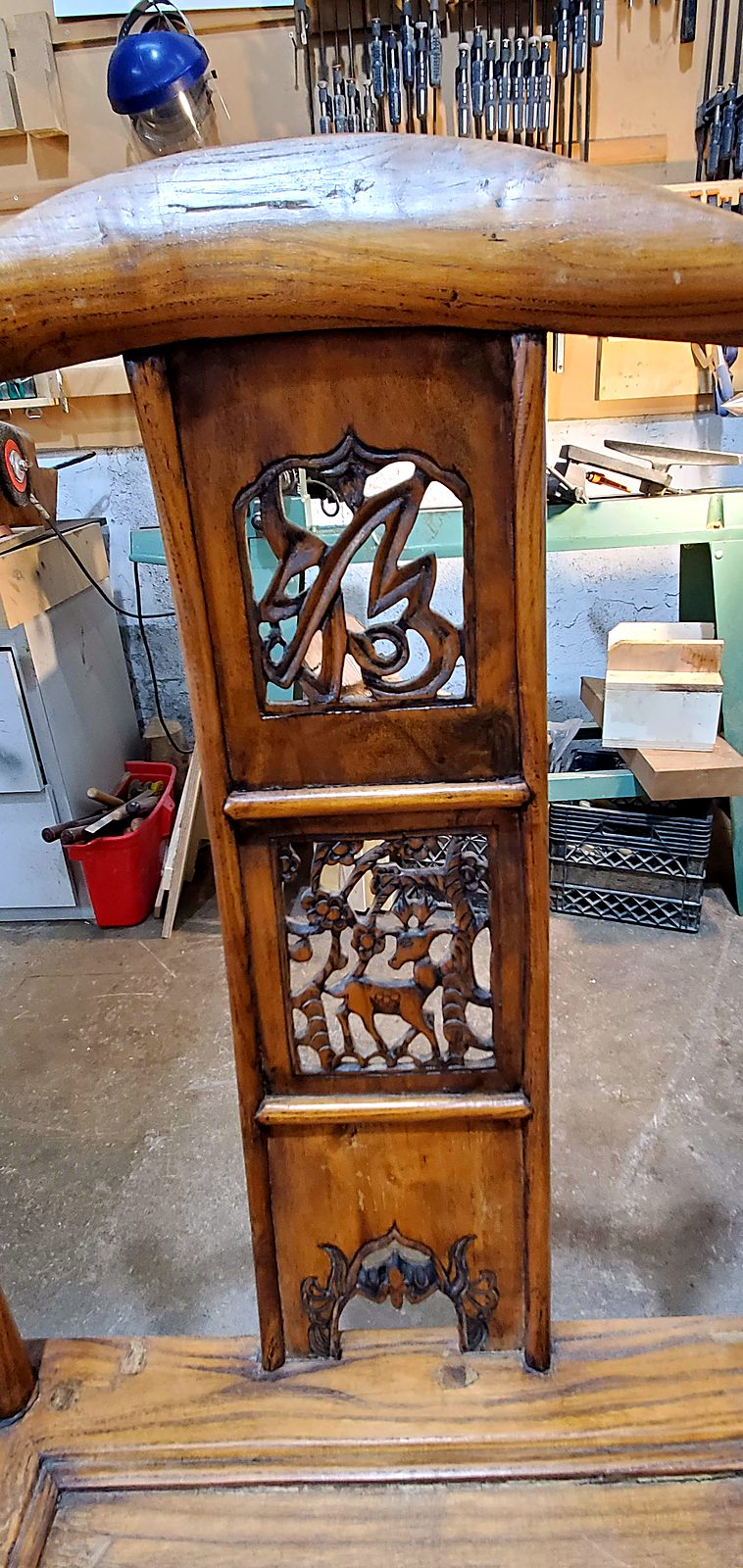 Carved splat detail, second chair