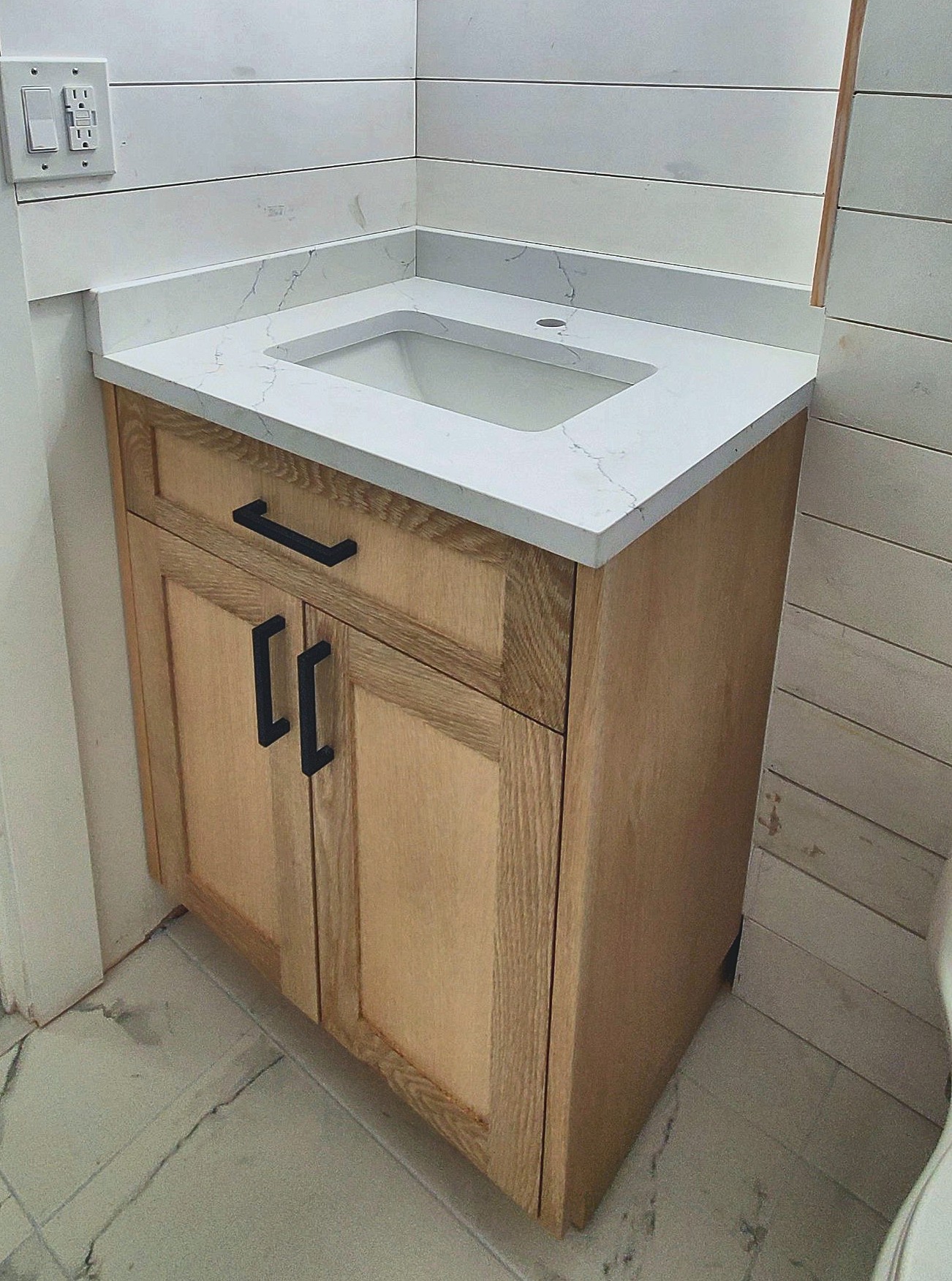 Oak vanity with quartz top